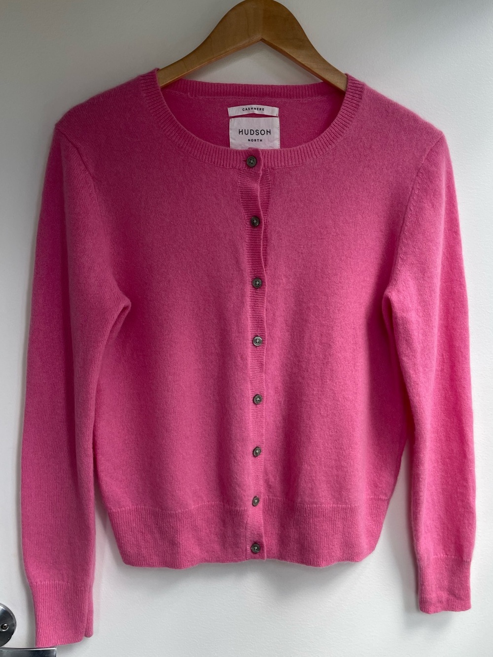 Hudson North Cashmere Crewneck Button-Front Sweater - Pink Size S/M